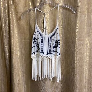 White fringe crop top